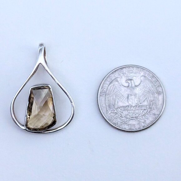Vintage Sterling Silver 925 Faceted Smokey Topaz Smokey Quartz Pendant Charm - Picture 4 of 8